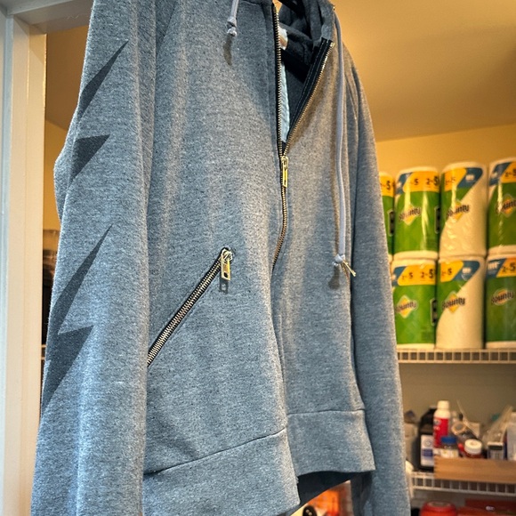 Aviator Nation Gray Lightning Bolt Full Zip Hoodie with Gold Zippers - Picture 6 of 8